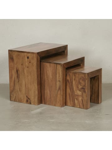 KADIMA DESIGN Satztisch Set 3-teilig: Massivholz, platzsparend, verschiedene Größen in Braun