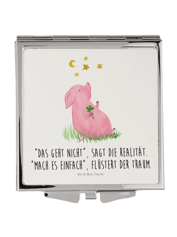 Mr. & Mrs. Panda Schminkspiegel Schwein Glück mit Spruch in Weiß