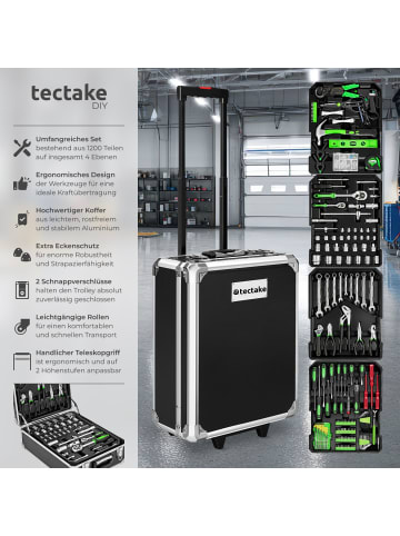 tectake Werkzeugkoffer, Werkzeugkasten mit Tragegriff und Teleskopgriff