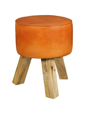 KADIMA DESIGN Sitzhocker | Holz, 37x45x37cm, Echtleder, Braun