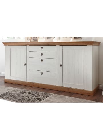Furn.Design Sideboard weiß Pinie, Eiche Wotan 210 cm, Anrichte im Landhaus-Stil