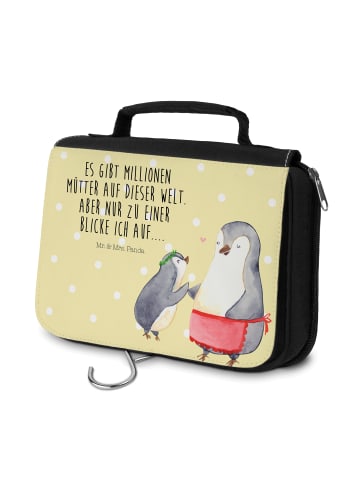 Mr. & Mrs. Panda Kulturtasche Pinguin mit Kind mit Spruch in Gelb Pastell