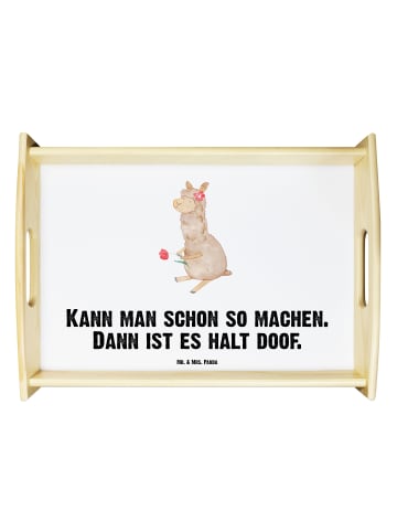 Mr. & Mrs. Panda Bett-Tablett Alpaka Blume mit Spruch in Weiß