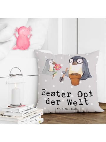 Mr. & Mrs. Panda Dekokissen Pinguin Bester Opi der Welt mit Spruch in Grau Pastell