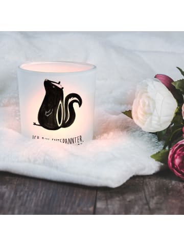 Mr. & Mrs. Panda Windlicht Stinktier Sitzen mit Spruch in Transparent