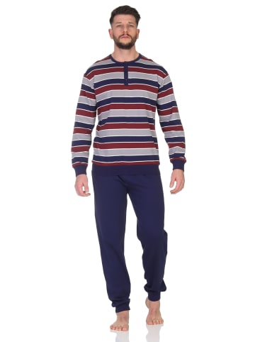 NORMANN Schlafanzug lang Pyjama Bündchen Kuschel interlock - 86911 in rot