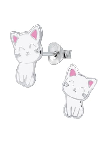schmuck23 Ohrringe 925 Silber Katze in Weiss