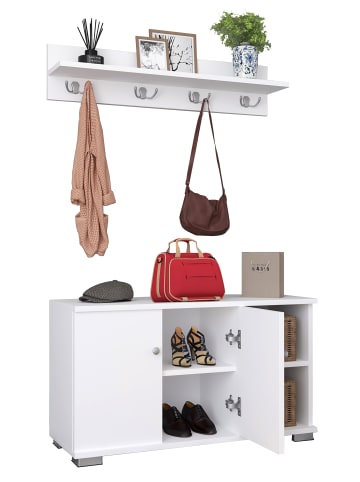 VCM  2tlg. Holz Garderobe Dielenmöbel Schuhe Gados L in Weiß
