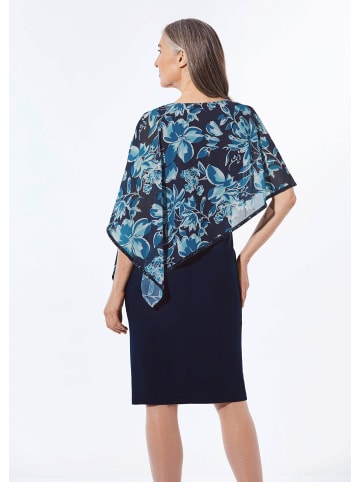 GOLDNER Festliches Kleid mit feinem Chiffonüberwurf in marine / mykonosblau / geblümt