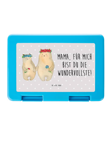 Mr. & Mrs. Panda Brotbox Bären mit Blumenkranz mit Spruch in Grau Pastell
