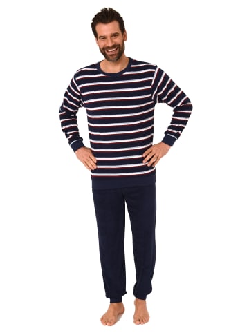 NORMANN Frottee Pyjama Schlafanzug Bündchen Streifen - 49731 in navy