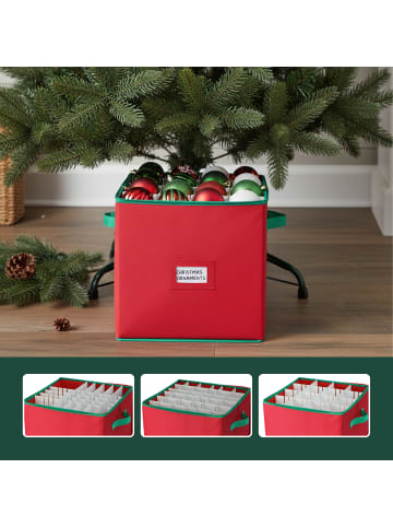 relaxdays Weihnachtskugel-Aufbewahrungsbox in Rot/ Grün - (B)33 x (H)33 x (T)33 cm