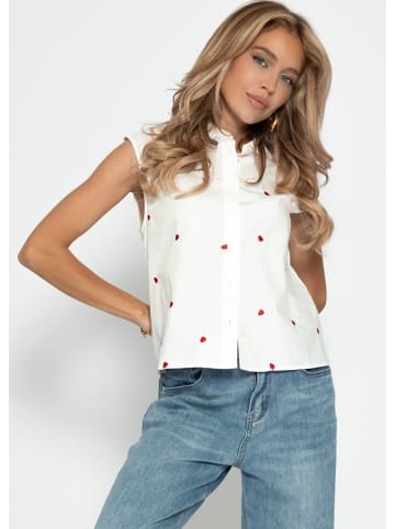 SASSYCLASSY Ärmellose Bluse mit roter Herzstickerei in Weiß