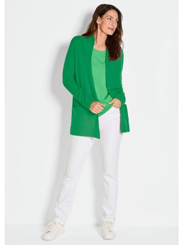 GOLDNER Kurzgröße:  Langarm Cardigan aus Merino in grün