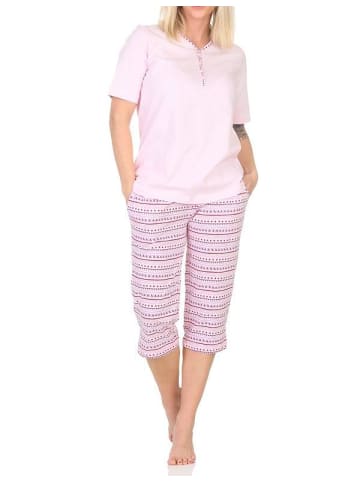 NORMANN Kurzarm Capri Schlafanzug Pyjama Ethnolook in rosa