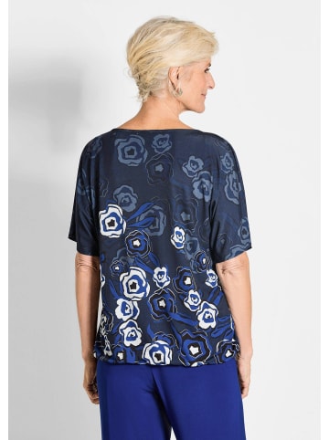 GOLDNER Druckshirt Florales Oberteil in Blau mit Halbarm in marine / weiß / geblümt