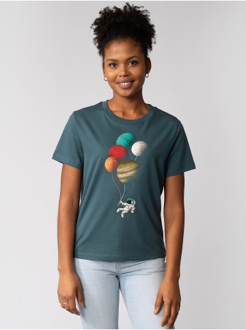 wat? Apparel T-Shirt Balloon Spaceman in Petrol