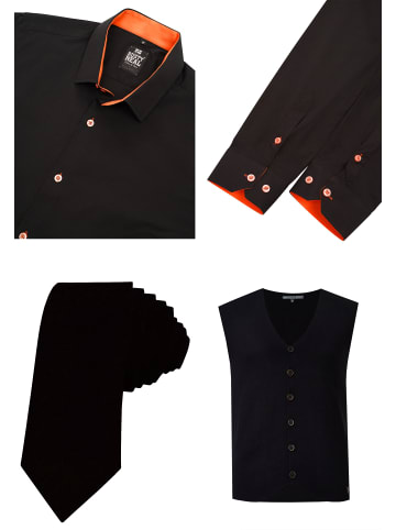 Rusty Neal Hemd mit Weste und Krawatte in Schwarz / Orange