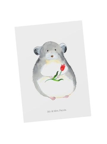 Mr. & Mrs. Panda Postkarte Chinchilla Blume ohne Spruch in Weiß