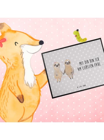 Mr. & Mrs. Panda Tischunterlage Faultier Pärchen mit Spruch in Grau Pastell