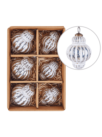 Beliani 6er-Set Weihnachtsbaumkugeln CREMEUX in Silber/Weiß