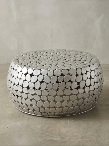 KADIMA DESIGN Couchtisch Sofatisch | Aluminium Silber, 66x66x32cm, Rund