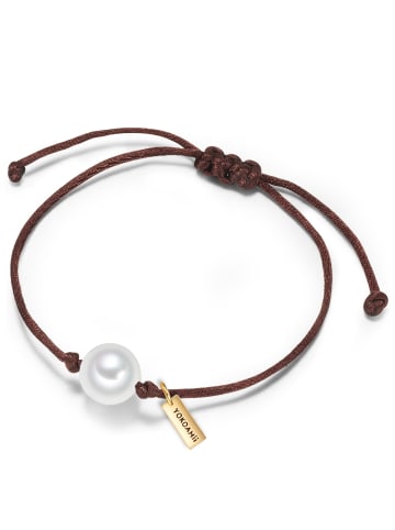 Yokoamii Armband Textil (braun) Muschelkernperle weiß in braun