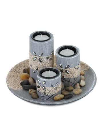 relaxdays Teelichthalter Set in Grau/ Sand - (H)13,5 x Ø 22 cm