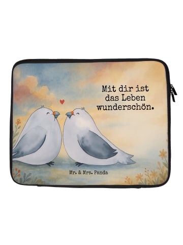 Mr. & Mrs. Panda Laptophülle Turteltauben Liebe Design mit Spruch in Weiß