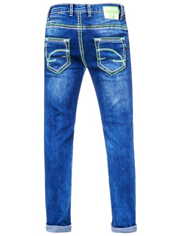 Rusty Neal Jeans Hose "LEVIN" mit Neon Grüner Kontrast-Naht  in Blau