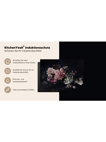 KitchenYeah Herdabdeckplatte Blumenstrauß rosa weiß