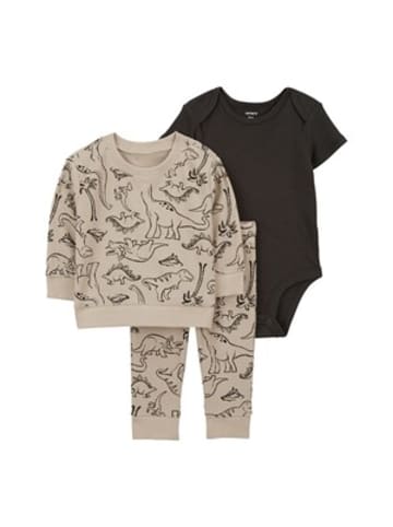 carter's 3-tlg. Body kurzarm, Sweatshirt und Jogginghose Waffelpiqué Dinos in Beige