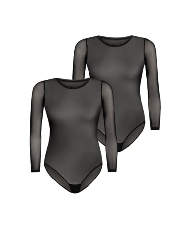 Teyli 2er Pack: Langärmeliger Mesh-Bodysuit für Frauen Ero in schwarz