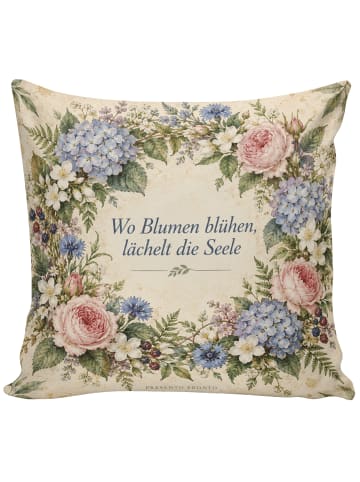 Kissen 40x40 Blumenkranz Vintage Design mit Spruch in Weiß