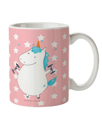 Mr. & Mrs. Panda Kindertasse Einhorn Fitness ohne Spruch in Rot Pastell