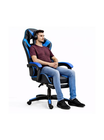 Wisam® Gaming Stuhl Drehbar Fußstütze Schwarz Blau