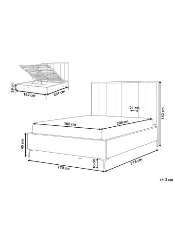 Beliani Doppelbett SEZANNE in Weiß/Schwarz - (W) 170 x (H) 142 x (L) 215 cm