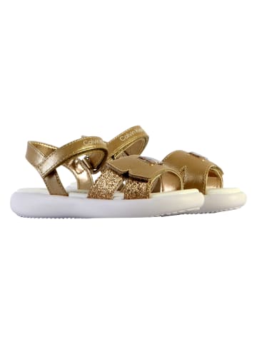 Calvin Klein Kinder-Sandalen mit Klettverschluss, Jeans-Optik, V3A2-8050 Grau