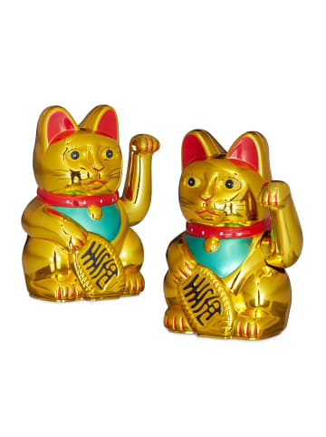 relaxdays 2x Winkekatze in Gold