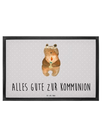 Mr. & Mrs. Panda Fußmatte Bär Kommunion mit Spruch in Grau Pastell