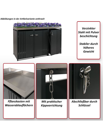 MCW 3er-Mülltonnenverkleidung O67, Anthrazit Edelstahl