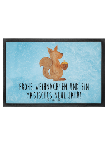 Mr. & Mrs. Panda Fussmatte Eichhörnchen Weihnachten mit Spruch in Eisblau