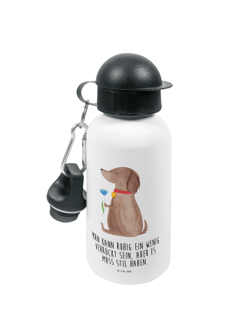 Mr. & Mrs. Panda Kindertrinkflasche Hund Blume mit Spruch in Weiß