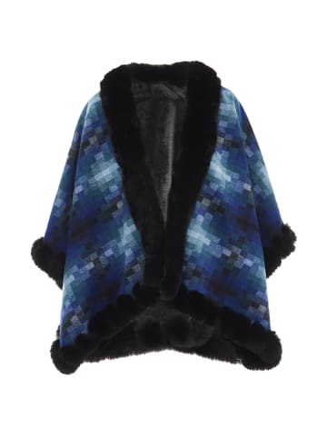 fraully Damen Poncho in Blau Mehrfarbig