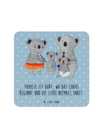 Mr. & Mrs. Panda Glasuntersetzer Koala Familie mit Spruch in Blau Pastell
