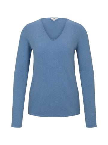 Tom Tailor Dünner Strickpullover Basic V-Ausschnitt Stretch Sweater in Blau