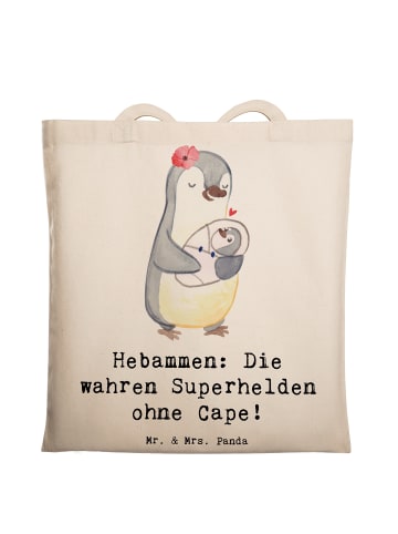 Mr. & Mrs. Panda Tragetasche Hebamme Superheld mit Spruch in Creme