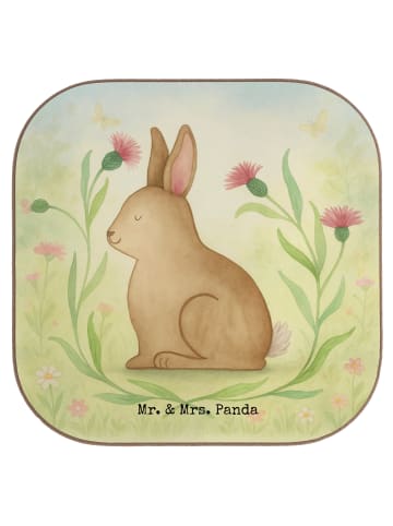 Mr. & Mrs. Panda Holzuntersetzer Hase Sitzen Design ohne Spruch in Weiß