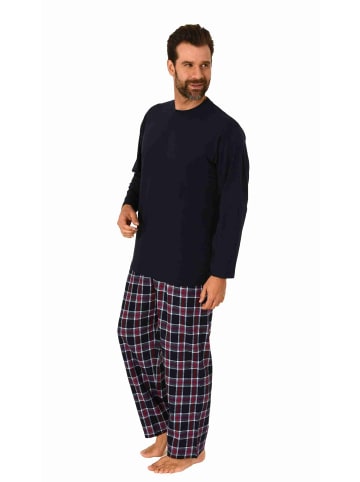 NORMANN langarm Schlafanzug Pyjama karierte Flanell Hose - 70841 in navy