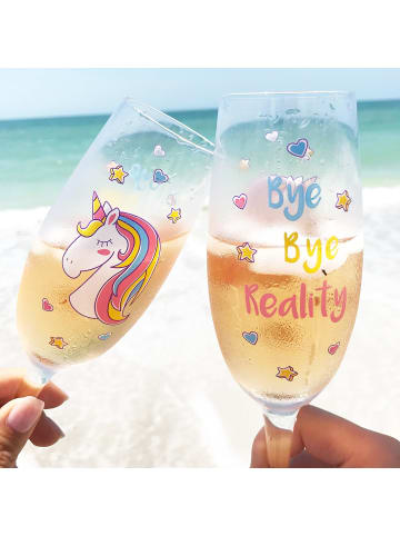 EinhornLiebe EinhornLiebe - Sektgläser Set - Einhorn Glas Bye Bye Reality (2 Stück) in bunt